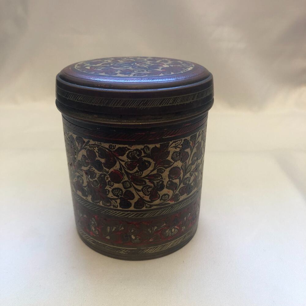 Antique VTG Burma Burmese lacquer ware betel nut box red gold flowers trinket